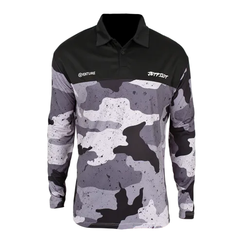 BLK/CMO VENTURE MENS LS FISHING POLO
